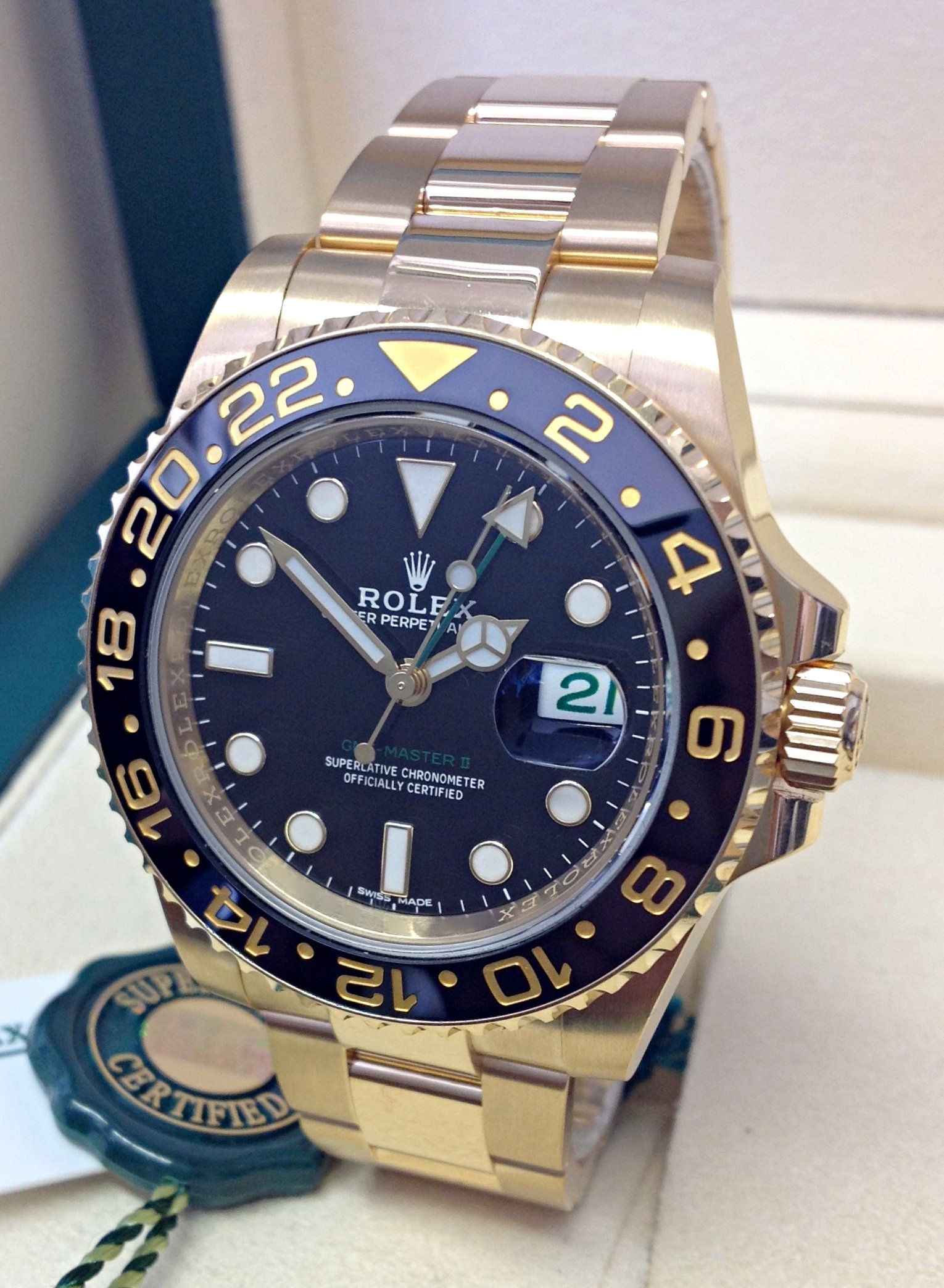Rolex replica GMT Master II 116718LN Yellow Gold Black Dial-4