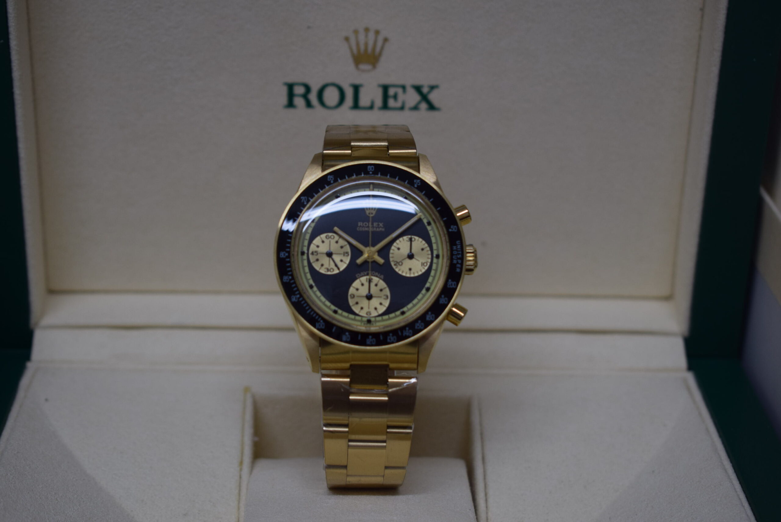 Rolex replica vintage daytona 6264 paul newman john player special oro black dial1